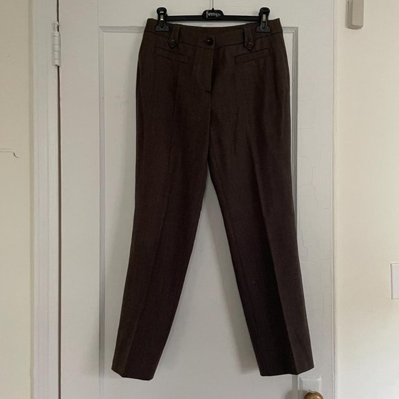 ena Lange Camel Pinstripe Pure Wool Cropped Wide Leg Tailored Trouser - Picture 1 of 3